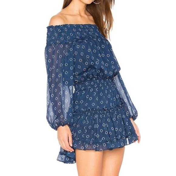 Misa Los‎ Angeles Women's XS Blue Off Shoulder Mini Dress Long Sleeve - Picture 1 of 7